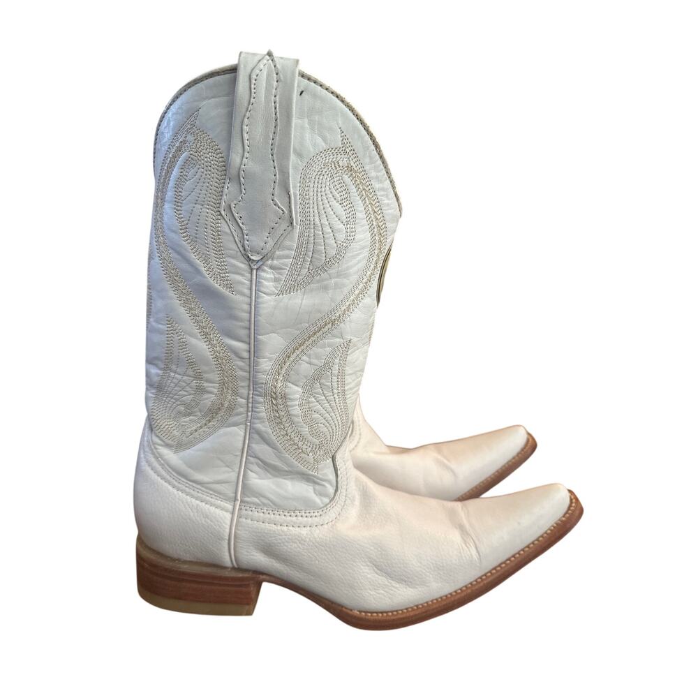 ⭐️ Men’s Denaldo White Leather Western Cowboy Boots Pointed Toe Size 6 Rodeo